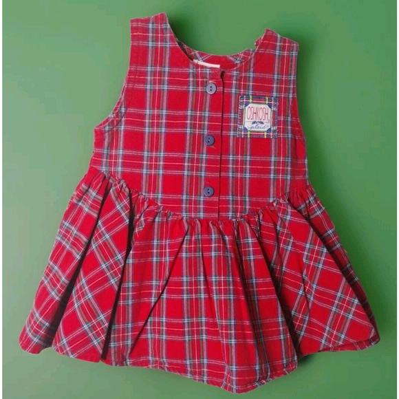 Vintage OshKosh B’Gosh Plaid Tartan Red Dress 12 Months Cotton - Picture 1 of 7